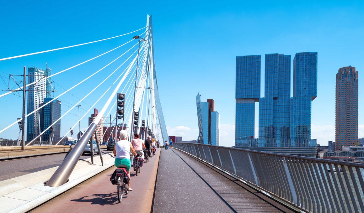 Rotterdam,,The,Netherlands,-,July,18,,2016:,Cyclists,Crossing,The